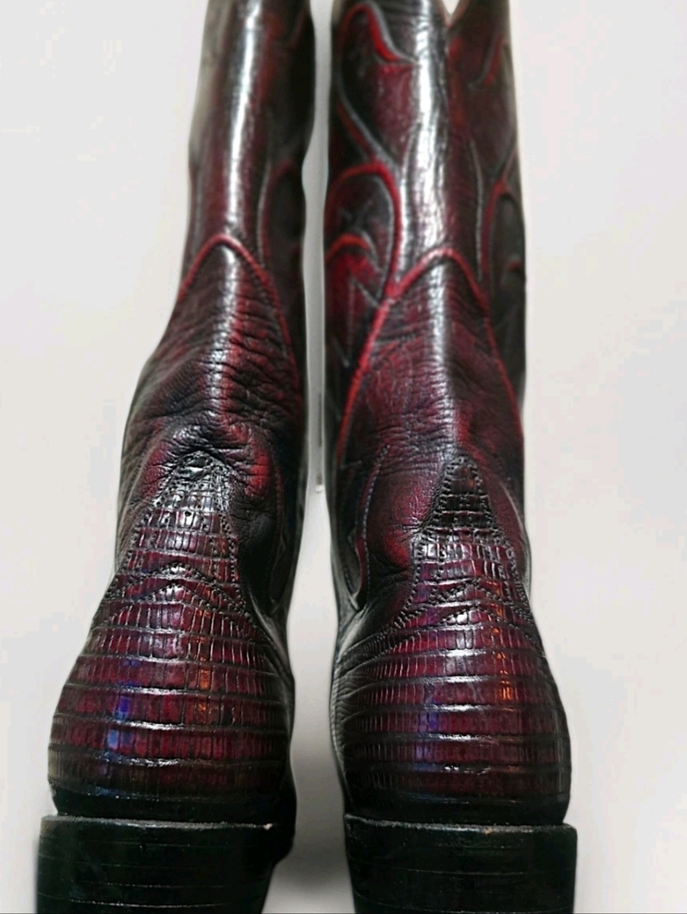 Lucchese Classics Black Cherry Teju Lizard Cowboy Boots USA Deadstock 6.5B - Picture 5 of 14